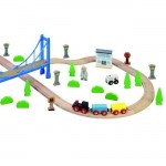 Set trenulet cu 57 piese din lemn cu Pod mare si circuit suspendat MAXIM